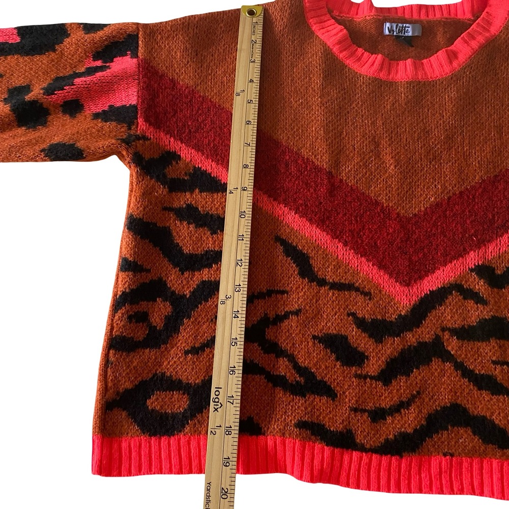 Vylette Women's Orange Tiger Leopard Print V Neck Long Sleeve Sweater Top L - Picture 8 of 8